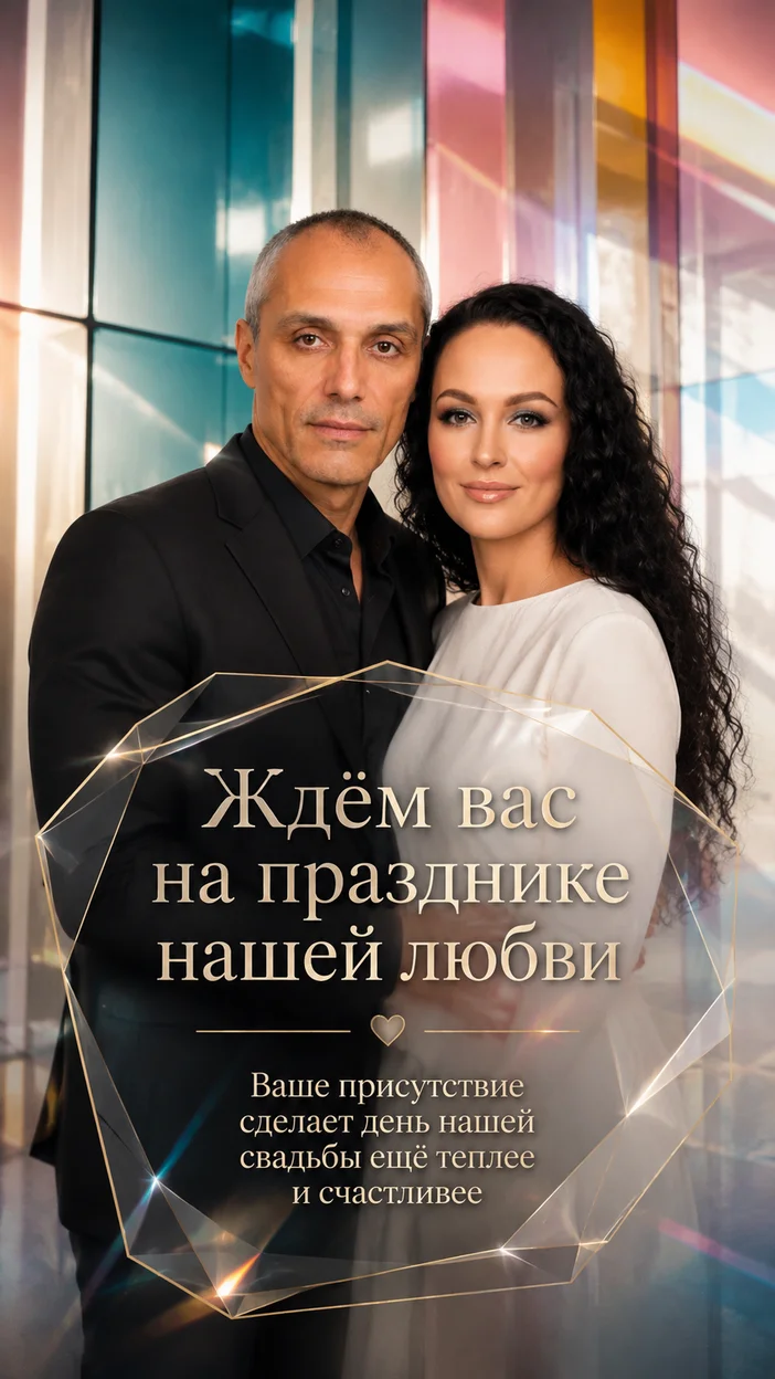 Фотооткрытка стеклянная «Ждём вас на празднике нашей любви»