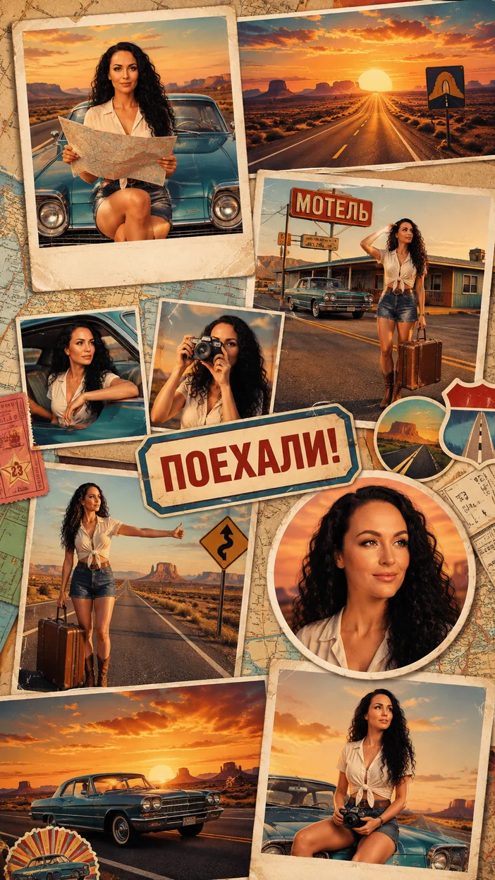 Фотосессия ретро road trip в стиле дорожного альбома