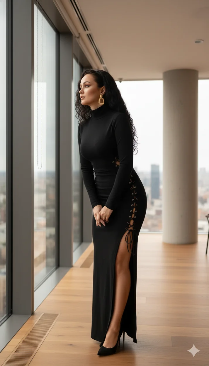 интерьер с панорамными окнами и видом на город