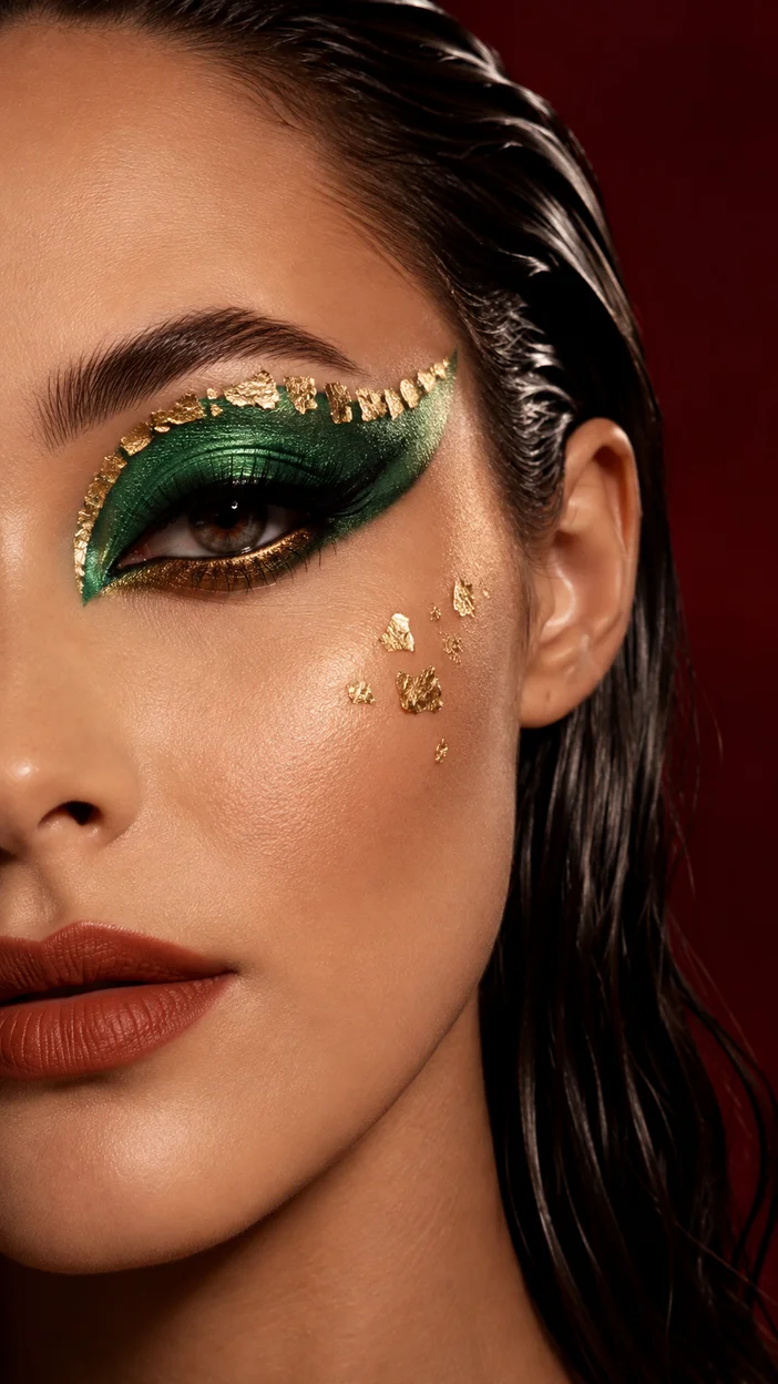 Фотосессия студийный beauty‑портрет с изумрудной фольгой