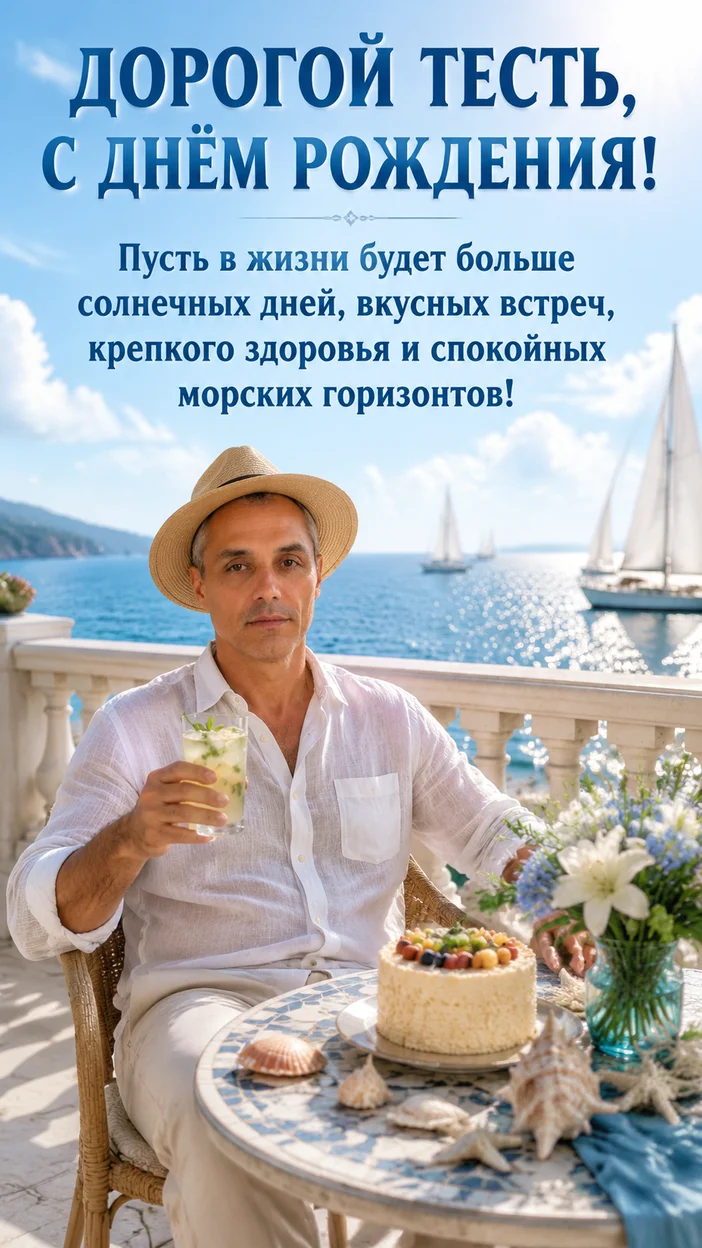Фотосессия тестя на террасе у моря