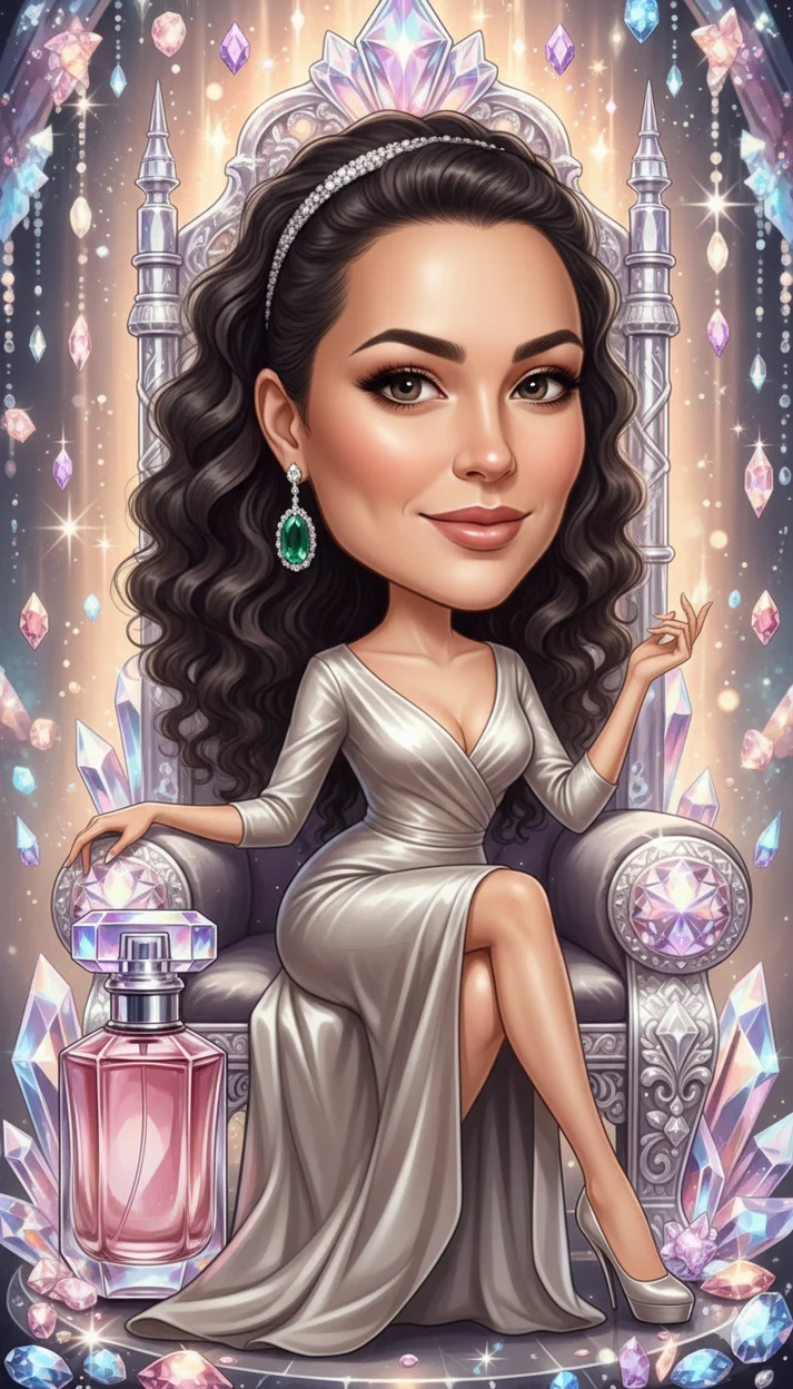 Элегантная женщина сидит на роскошном кристальном троне иллюстрация 