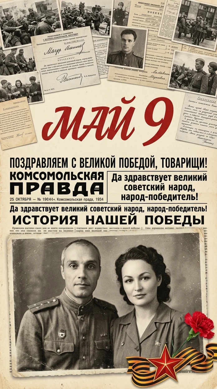 винтажный коллаж в стиле советской газеты ко Дню Победы