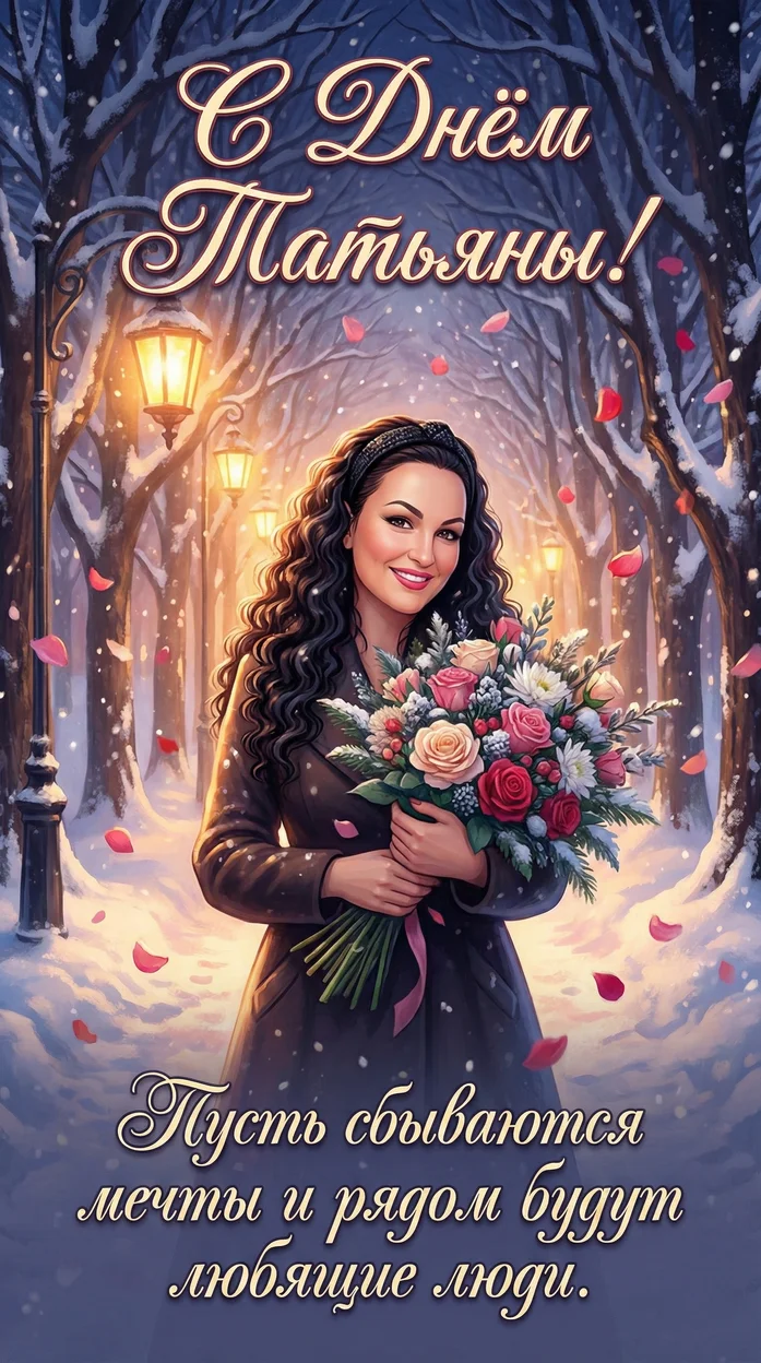 День Татьяны открытка «Пусть сбываются мечты и рядом будут любящие люди.»