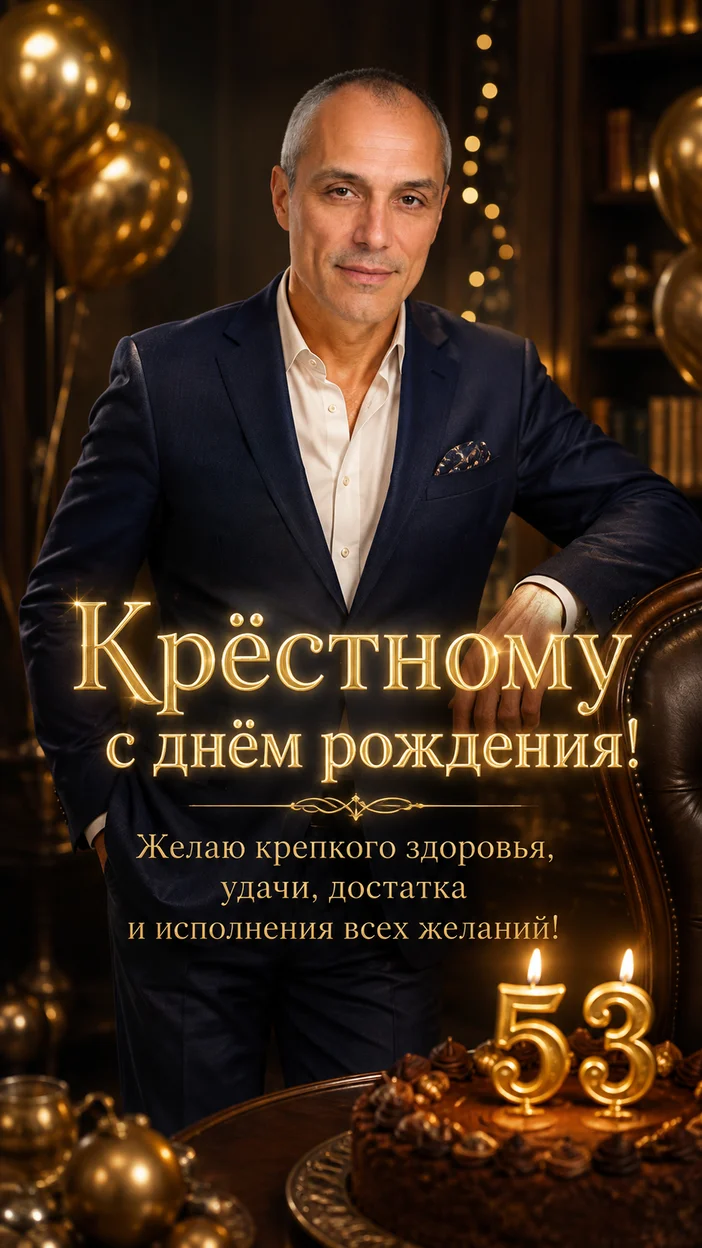 Фотооткрытка для крестного с поздравлением "Крёстному с днём рождения!"