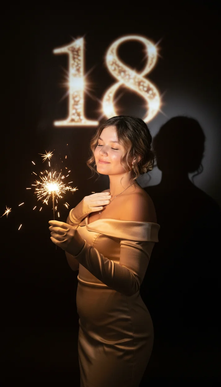 18 лет фотосессия  нейросеть с огнями 