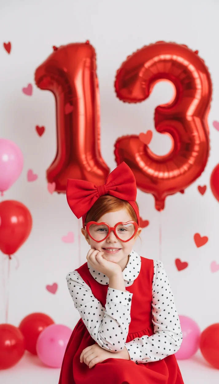  Фотосессия на 13 лет в красном образе с сердцами