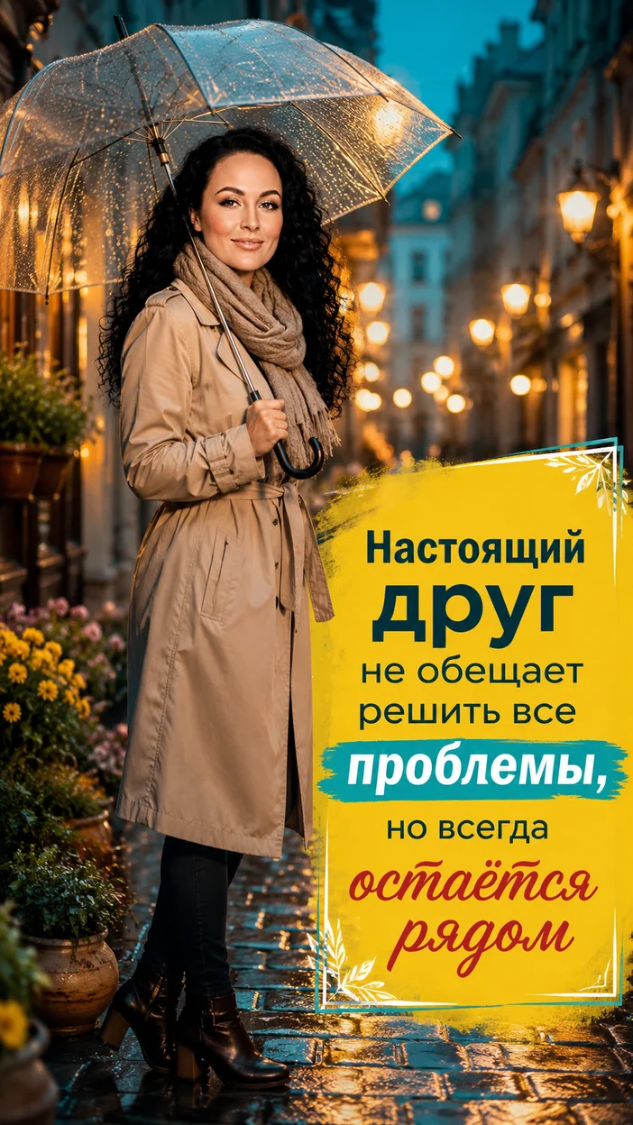 Фотооткрытка для друга с текстом "Настоящий друг не обещает решить все проблемы, но всегда остаётся рядом"