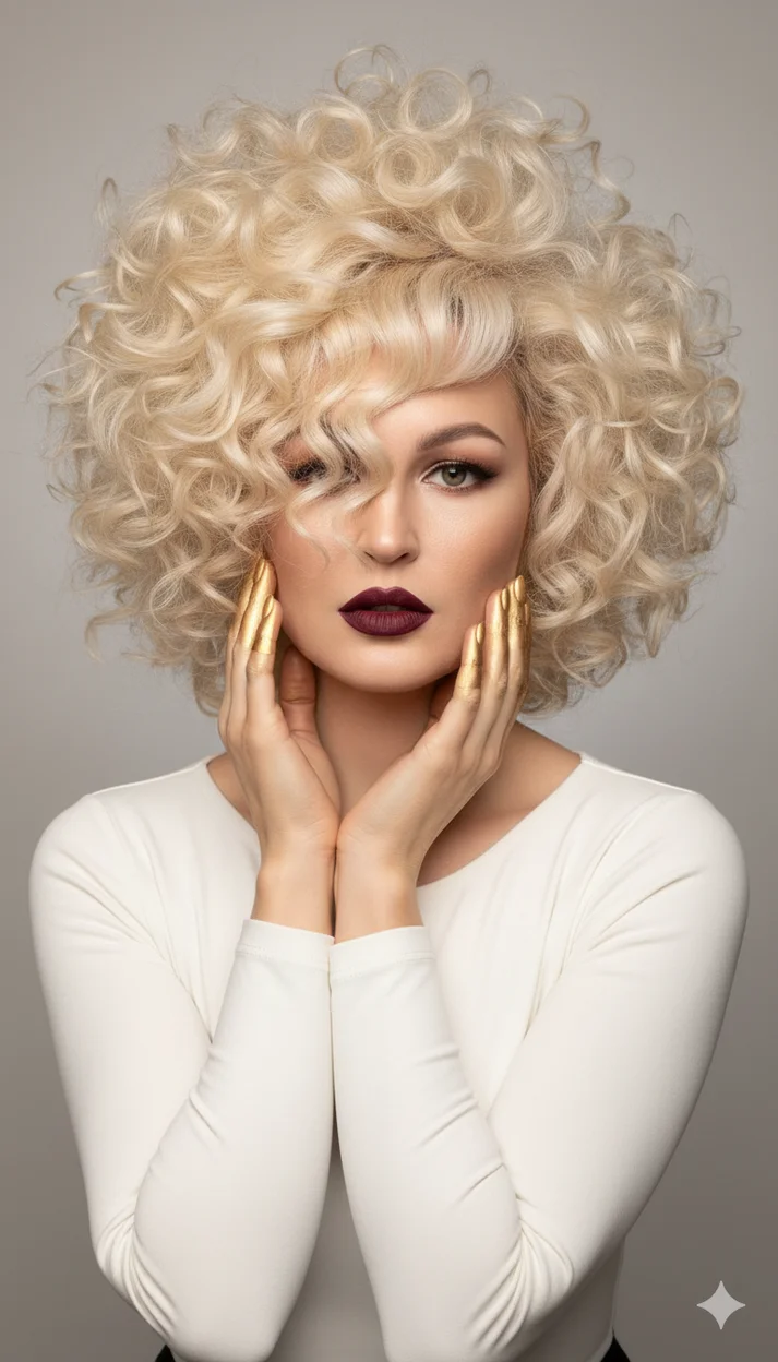  Асимметричное объёмное афро в кремовом блонде - замена прически ии 