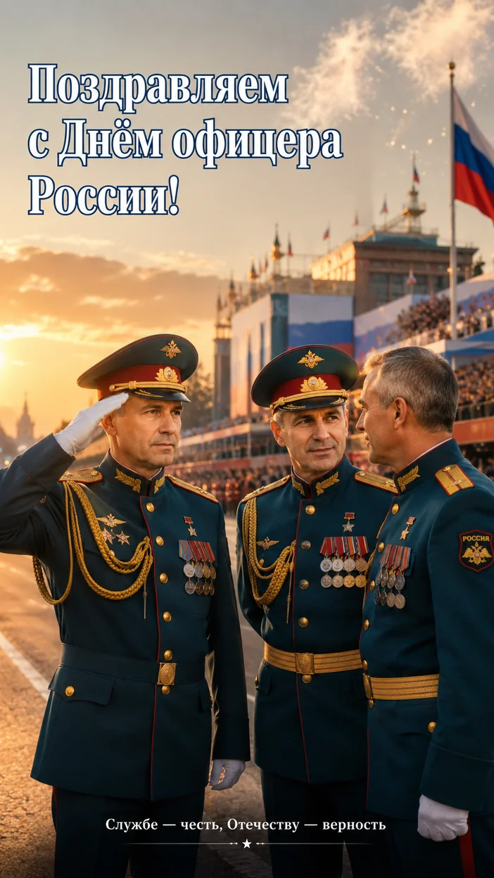 День офицера России — семейная поздравительная сцена на параде