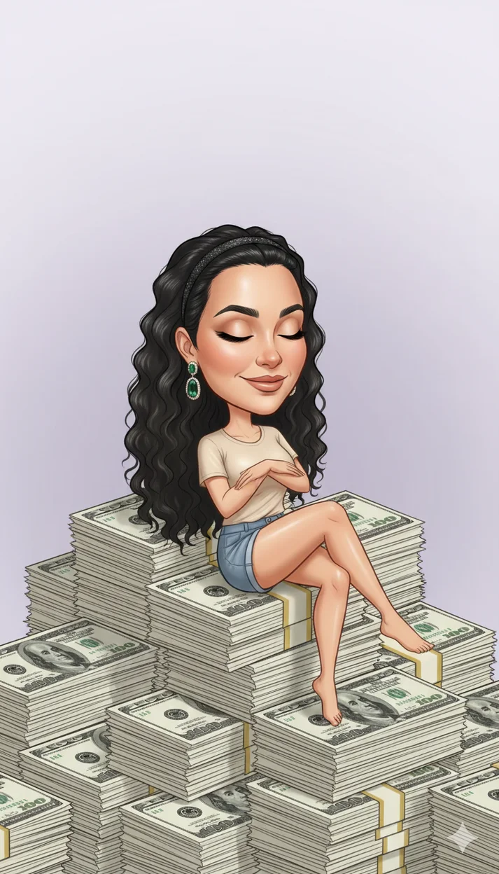 девушка  в расслабленном беззаботном настроении лежит на стопке денежных купюр