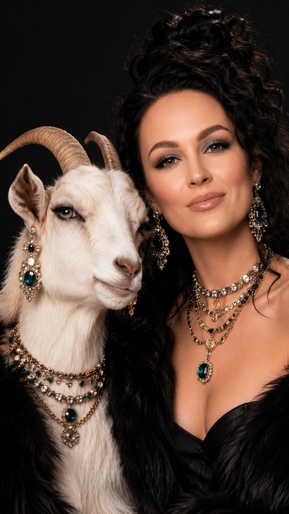 Фотосессия fashion‑портрет с гламурной козой в крупных украшениях