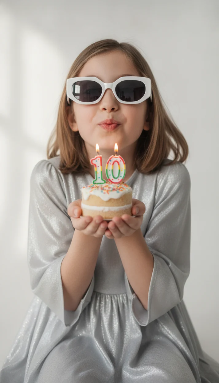 Фотосессия на 10 лет с праздничным десертом и белыми очками