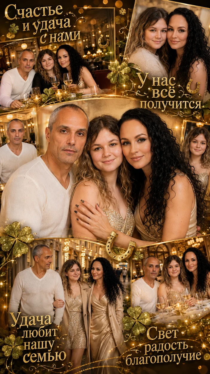 Фотооткрытка для семьи с пожеланием "Счастье и удача с нами"