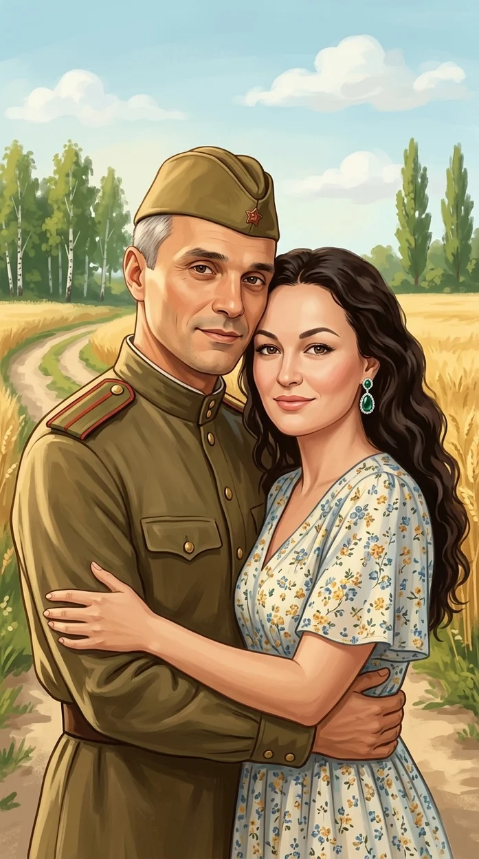 ллюстрация в стиле винтажного советского романтического плаката 9 мая 