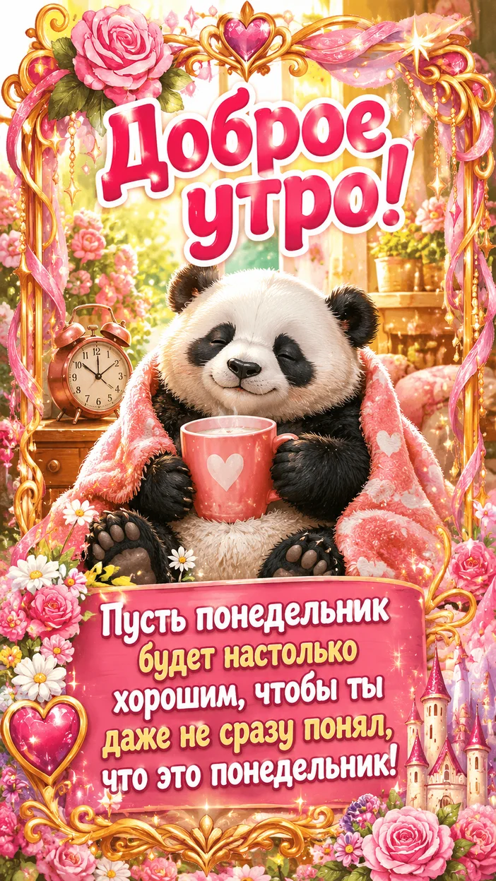 Фотооткрытка «Доброе утро! Пусть понедельник будет настолько хорошим, чтобы ты даже не сразу понял, что это понедельник!»
