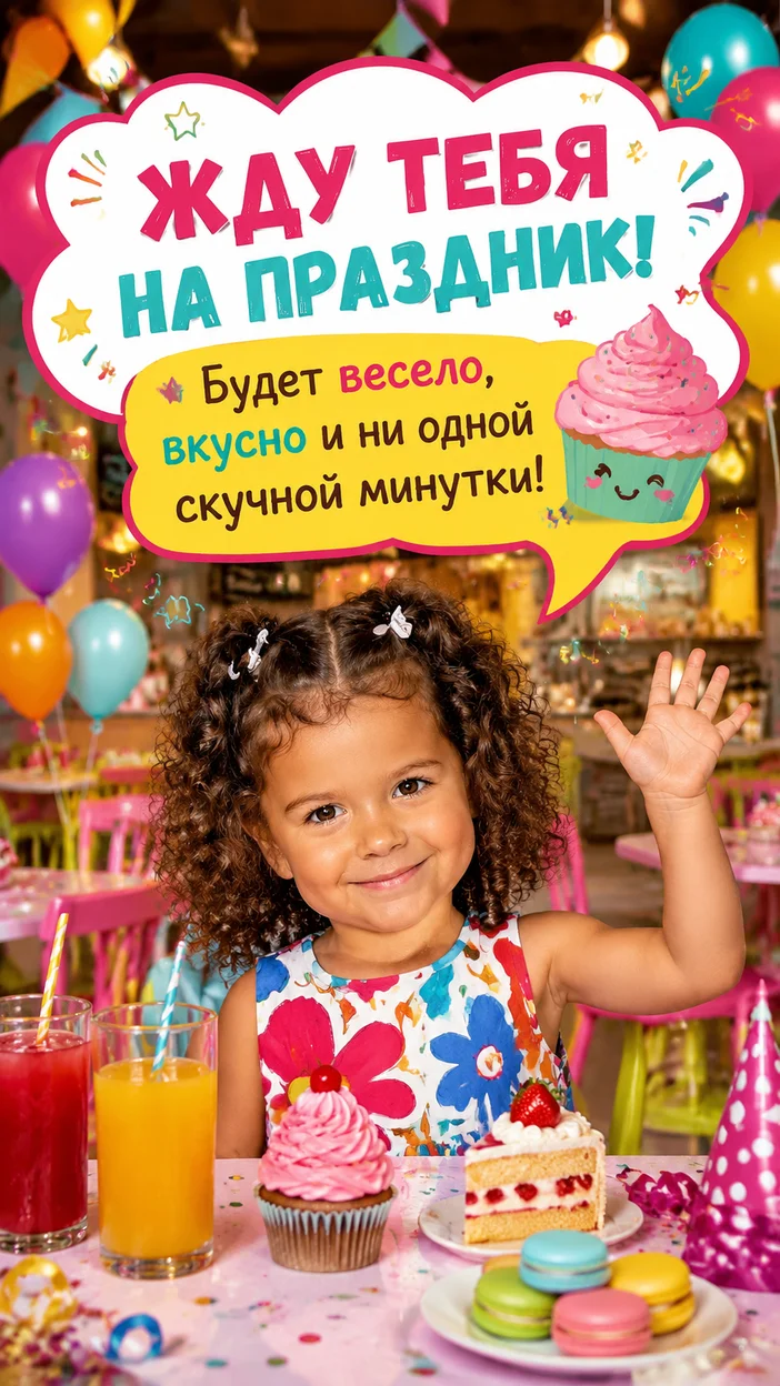 Фотооткрытка — Жду тебя на празднике в кафе!