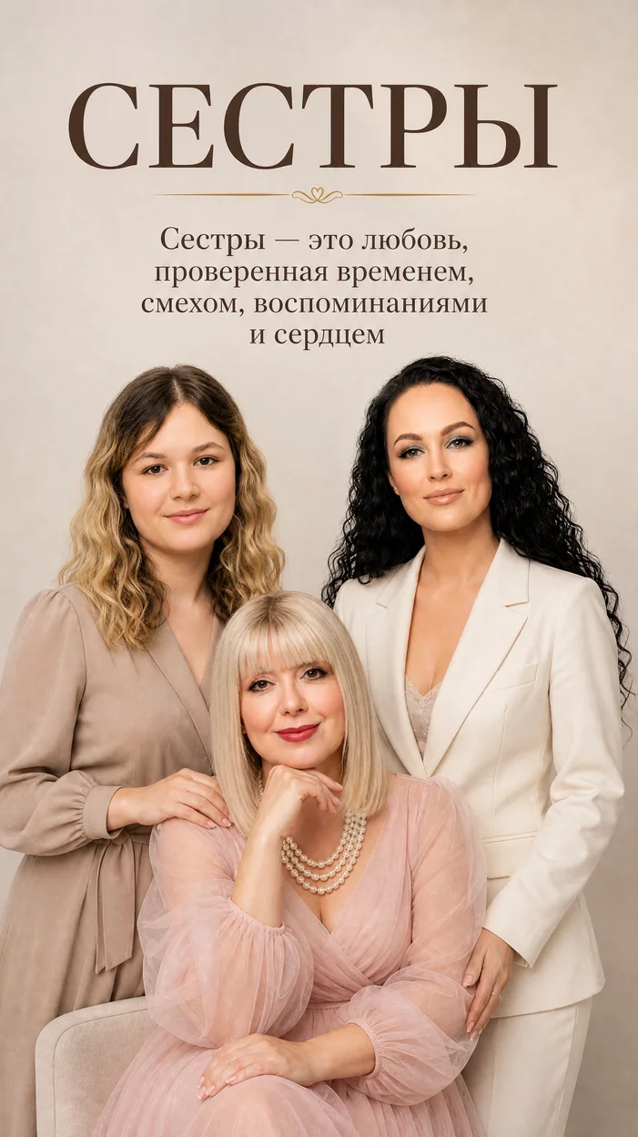 Фотосессия студийная премиум сёстры в светлых платьях — баннер «СЕСТРЫ