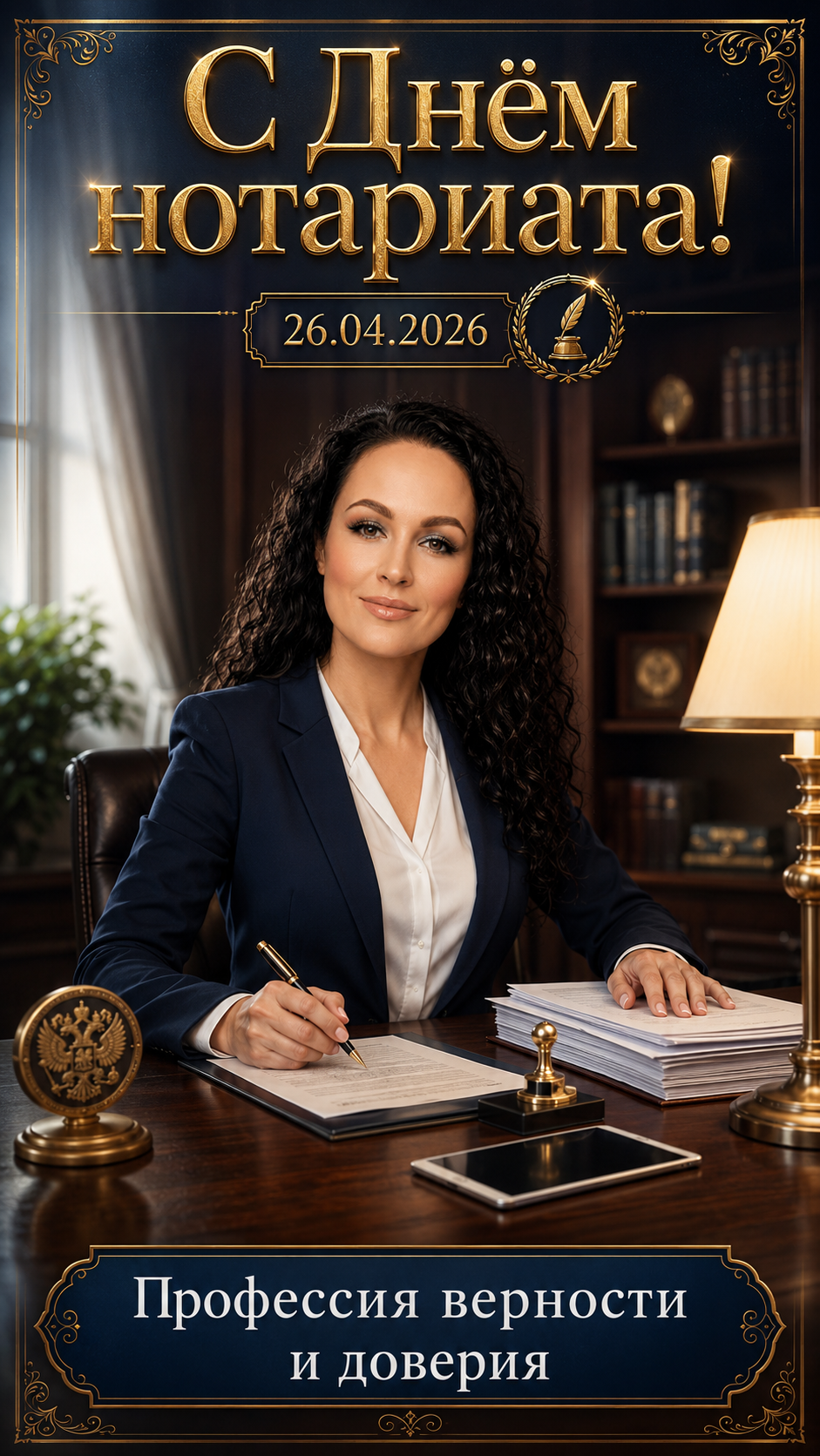 День нотариата — 26.04.2026 — элегантная профессиональная открытка