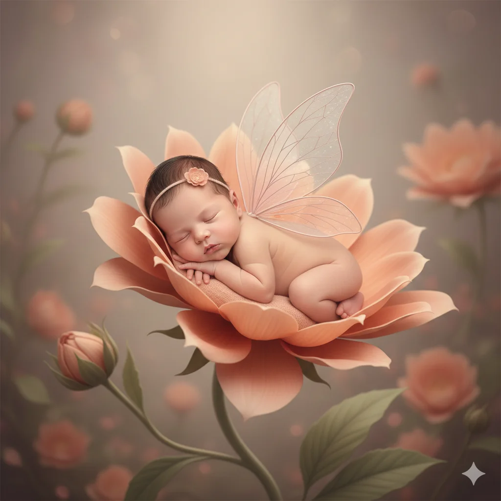 Малыш-фея спит на цветке