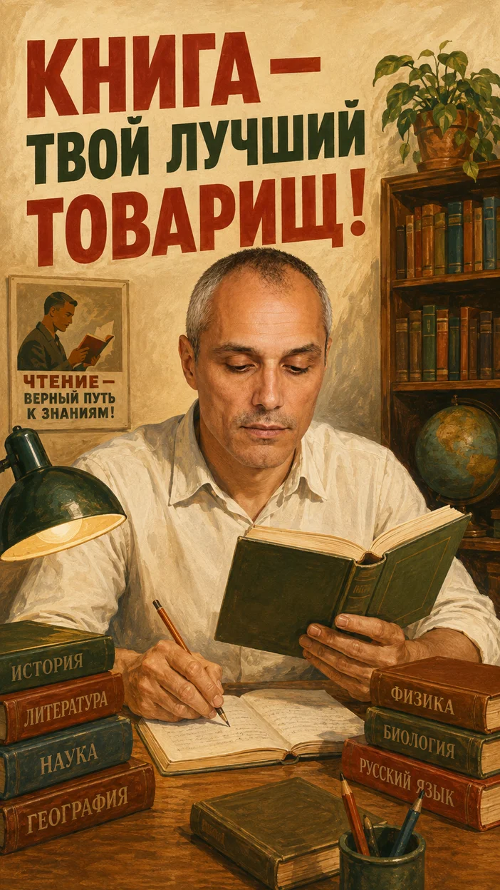 Фотооткрытка с надписью «КНИГА — ТВОЙ ЛУЧШИЙ ТОВАРИЩ!»
