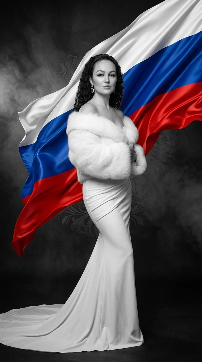  черно-белый luxury fashion-постер  с флагом России 