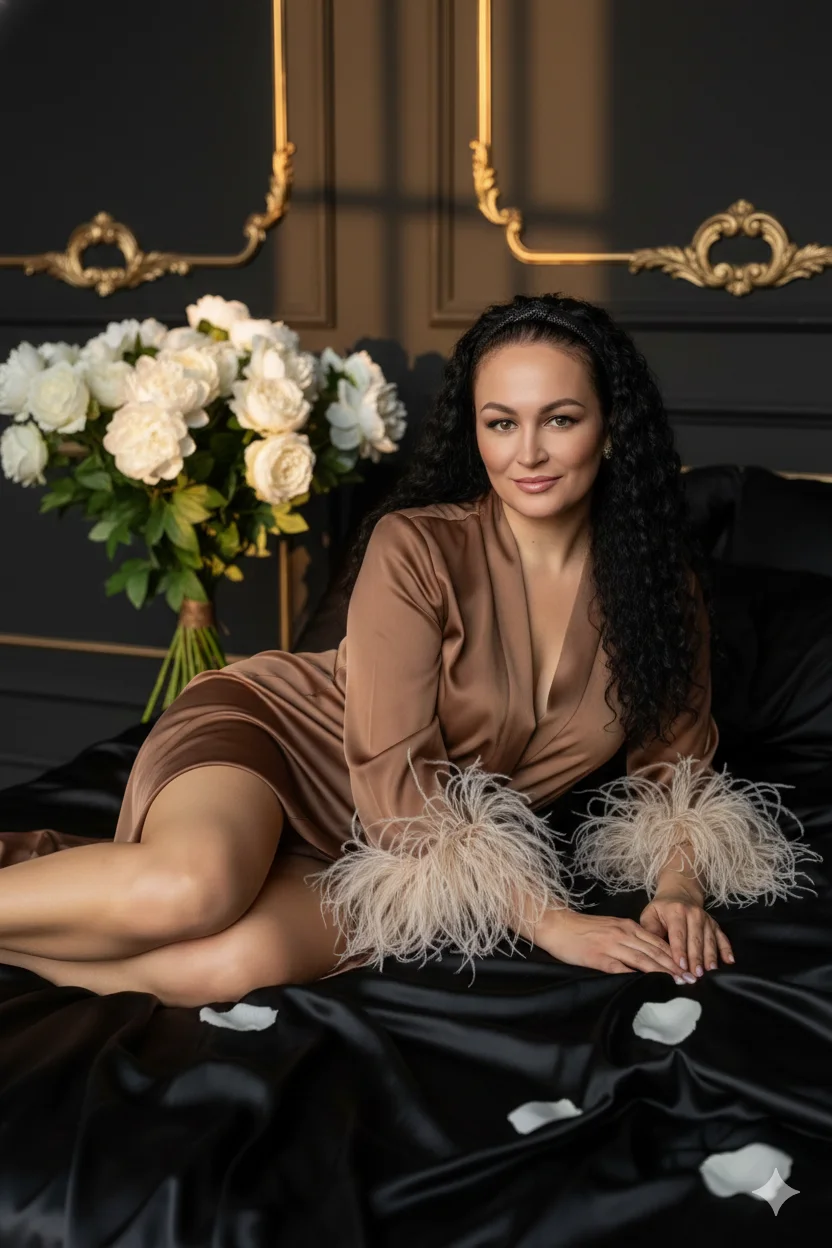 "Утро в роскоши" в богато декорированной спальне в чёрно-мокко палитре