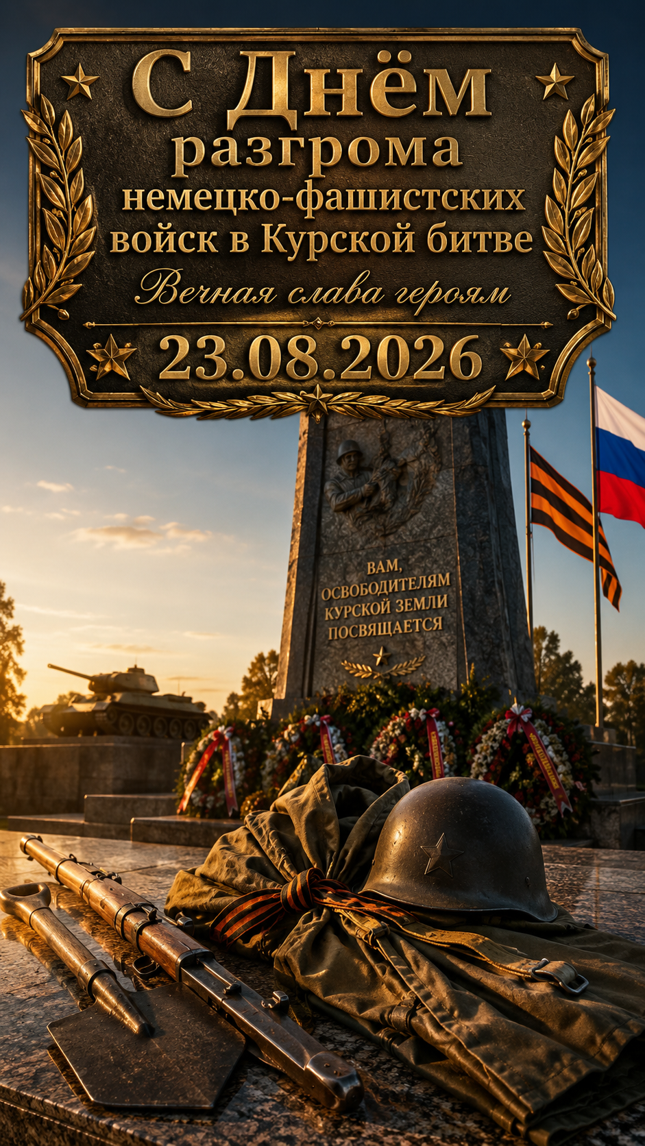 День разгрома советскими войсками немецко-фашистских войск в Курской битве — 23.08.2026 — торжественная мемориальная открытка