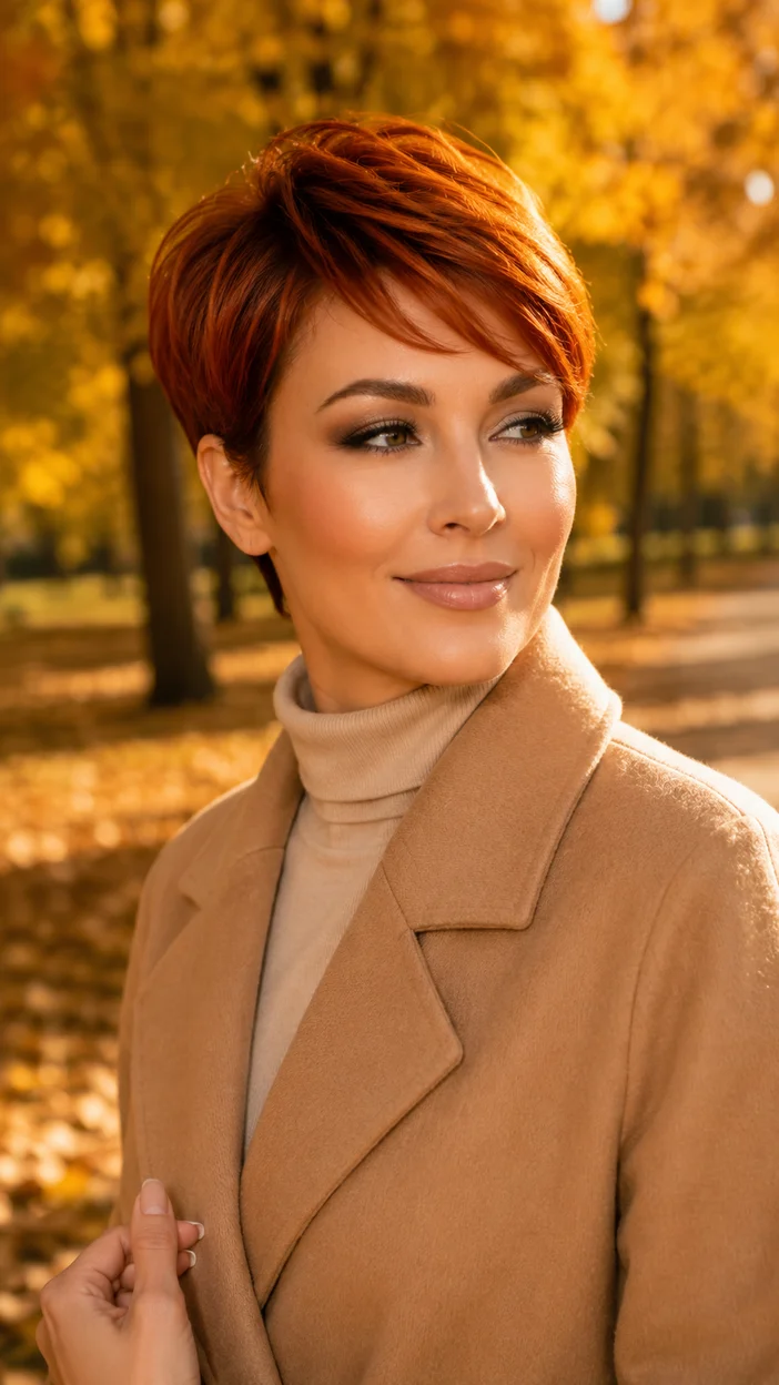 Фотосессия девушки в медном гарсоне в осеннем парке