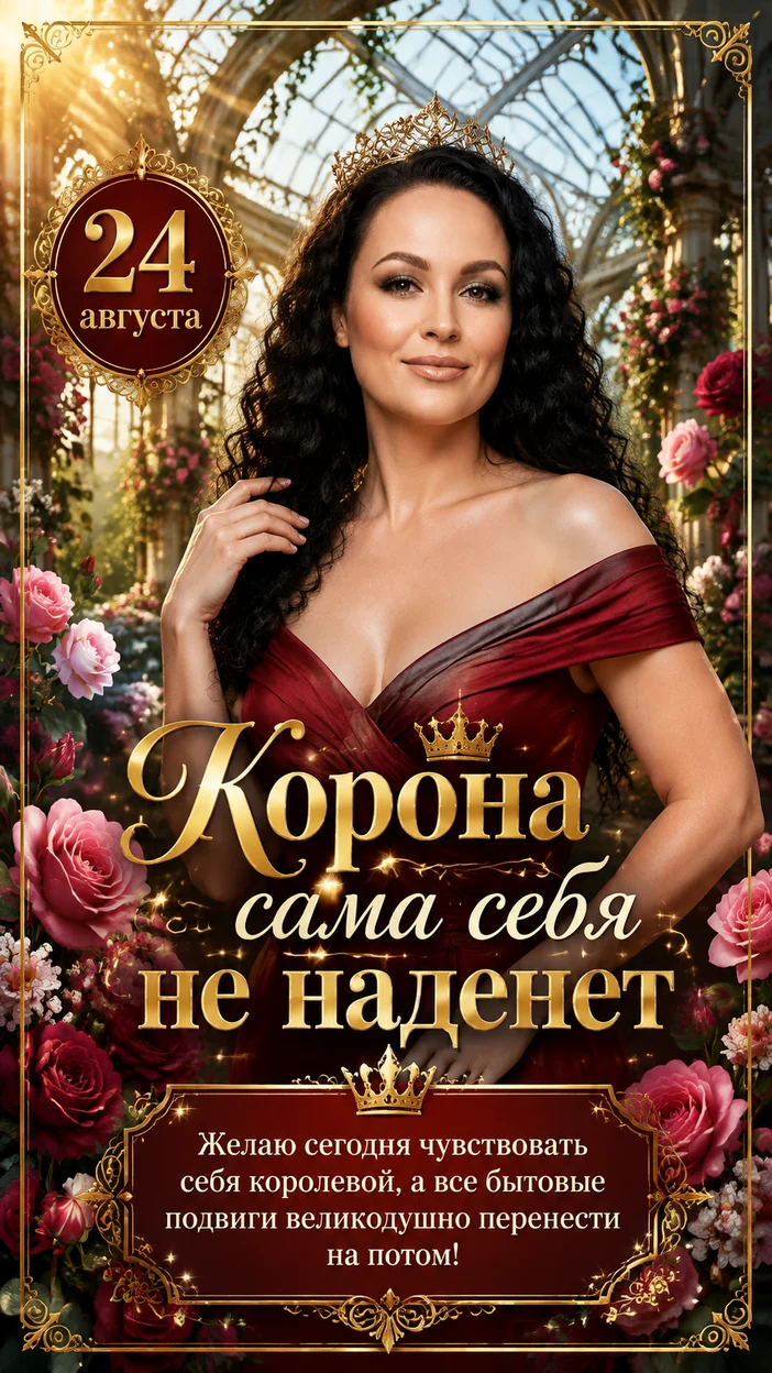 Фотосессия женщины в платье и короне в цветочной оранжерее
