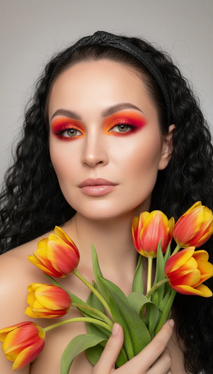 Портрет девушки с тюльпанами ИИ