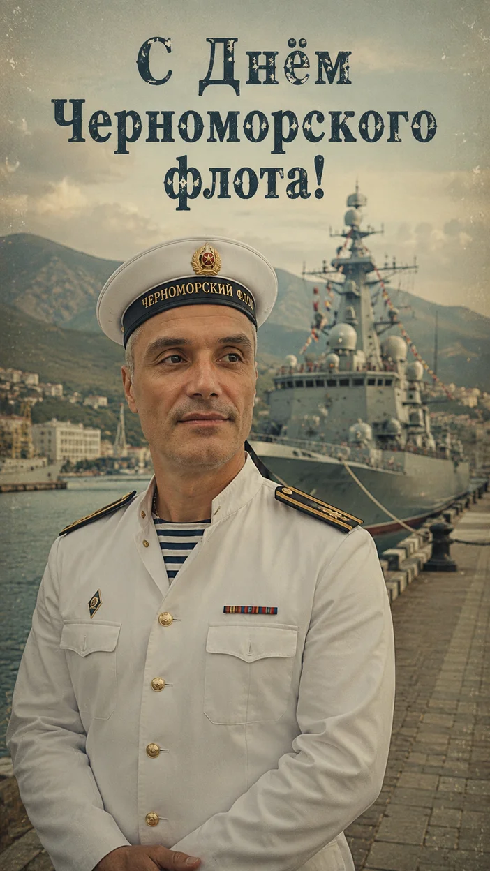 Фотосессия моряка на палубе возле линкора