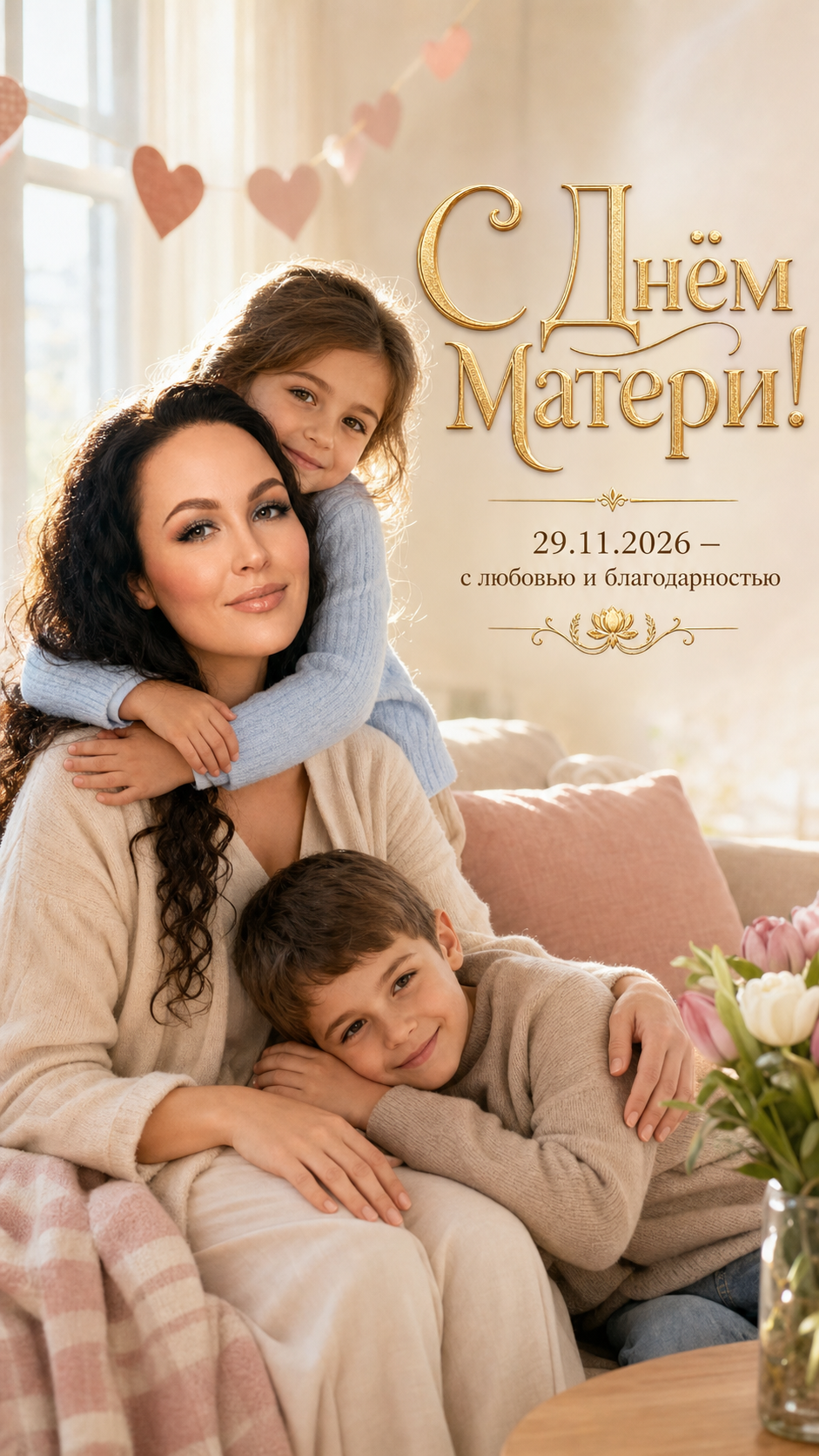 День матери — 29.11.2026 — тёплая семейная фотосессия в интерьере