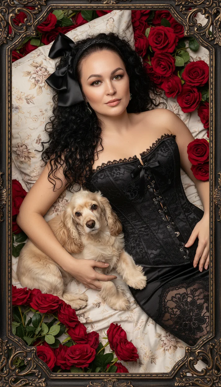  Фотореалистичная художественная fashion-сцена в романтической готической эстетике.