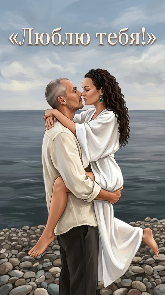 Открытка иллюстрация мужчина и женщина - Люблю тебя! 