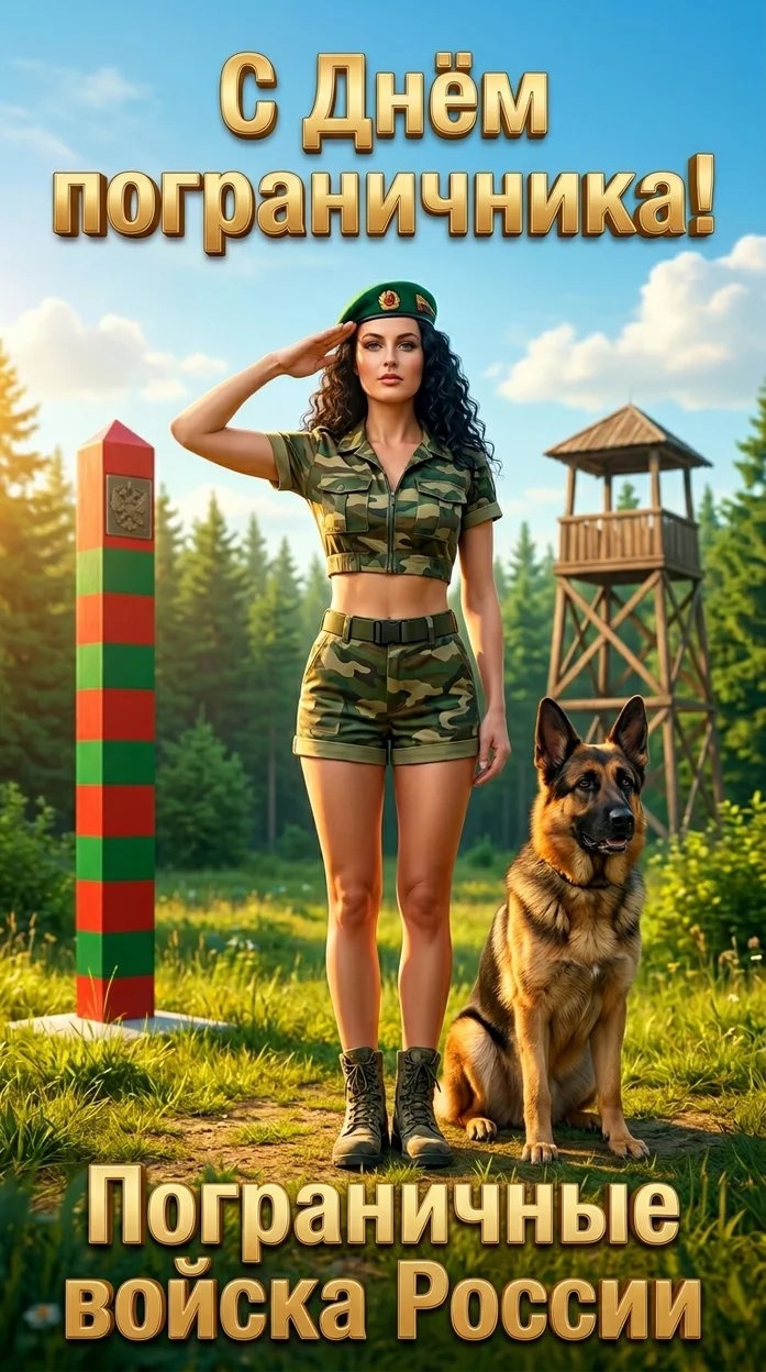 Поздравительная открытка ко Дню пограничника в стиле современной military glamour