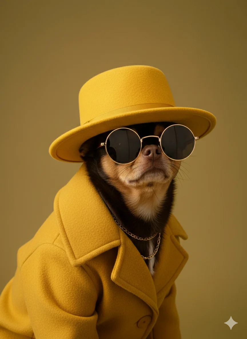 Собака в шляпе и  очках 