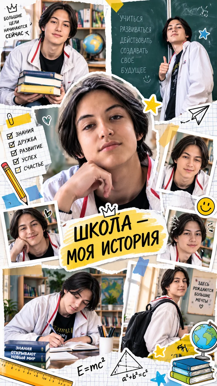Фотосессия парня в ярком школьном коллаже в классе