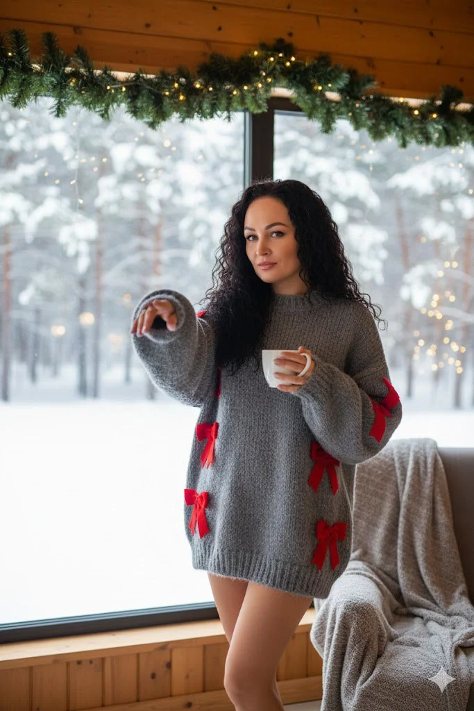 Новогодний уют: свитер с бантами