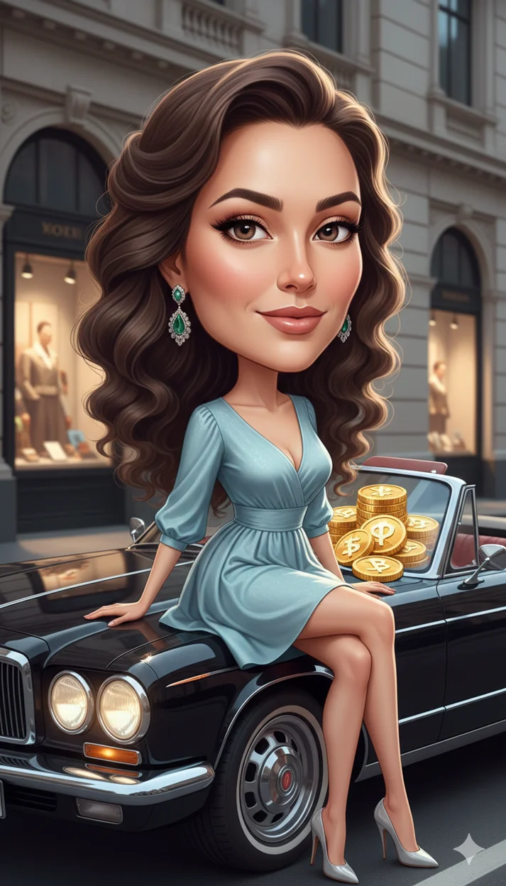 женщина сидит на капоте роскошного чёрного автомобиля  иллюстрация 