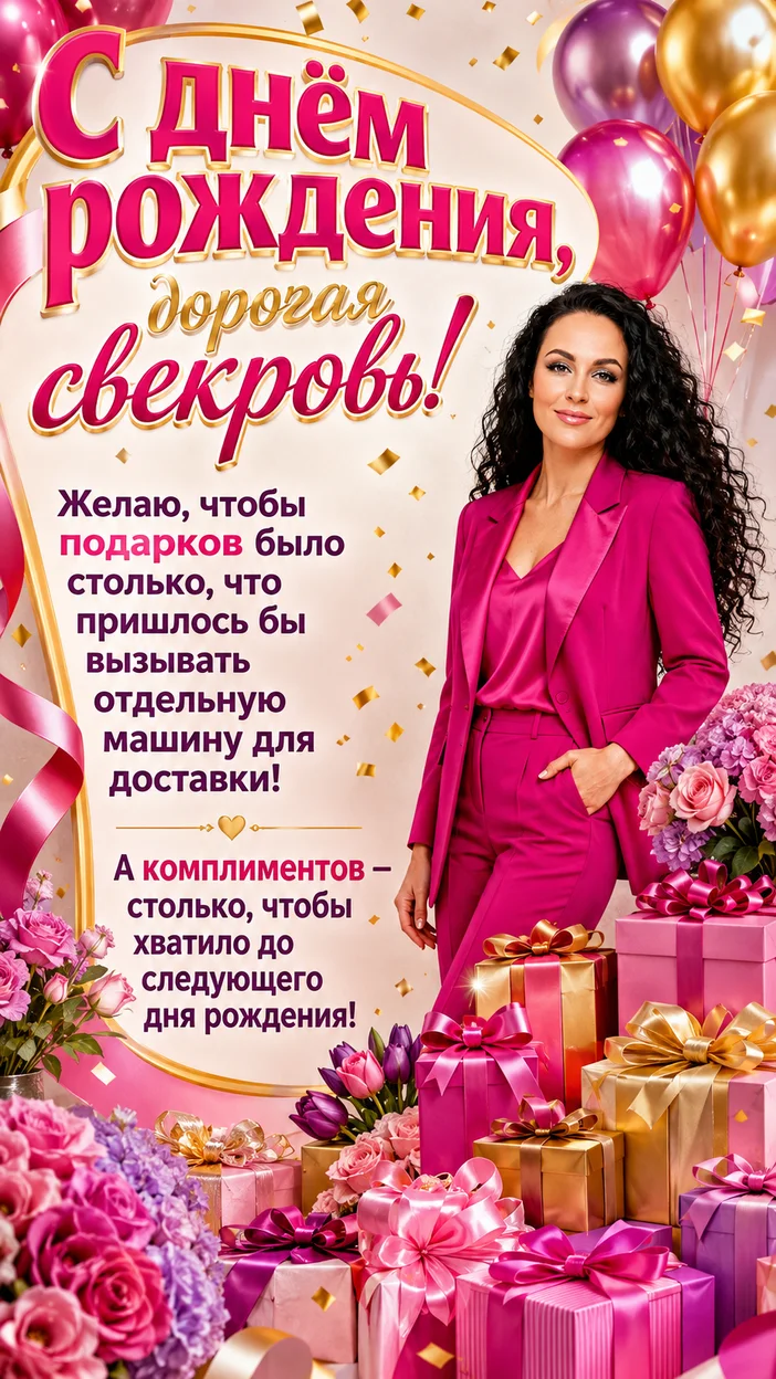 Фотосессия свекрови с подарками
