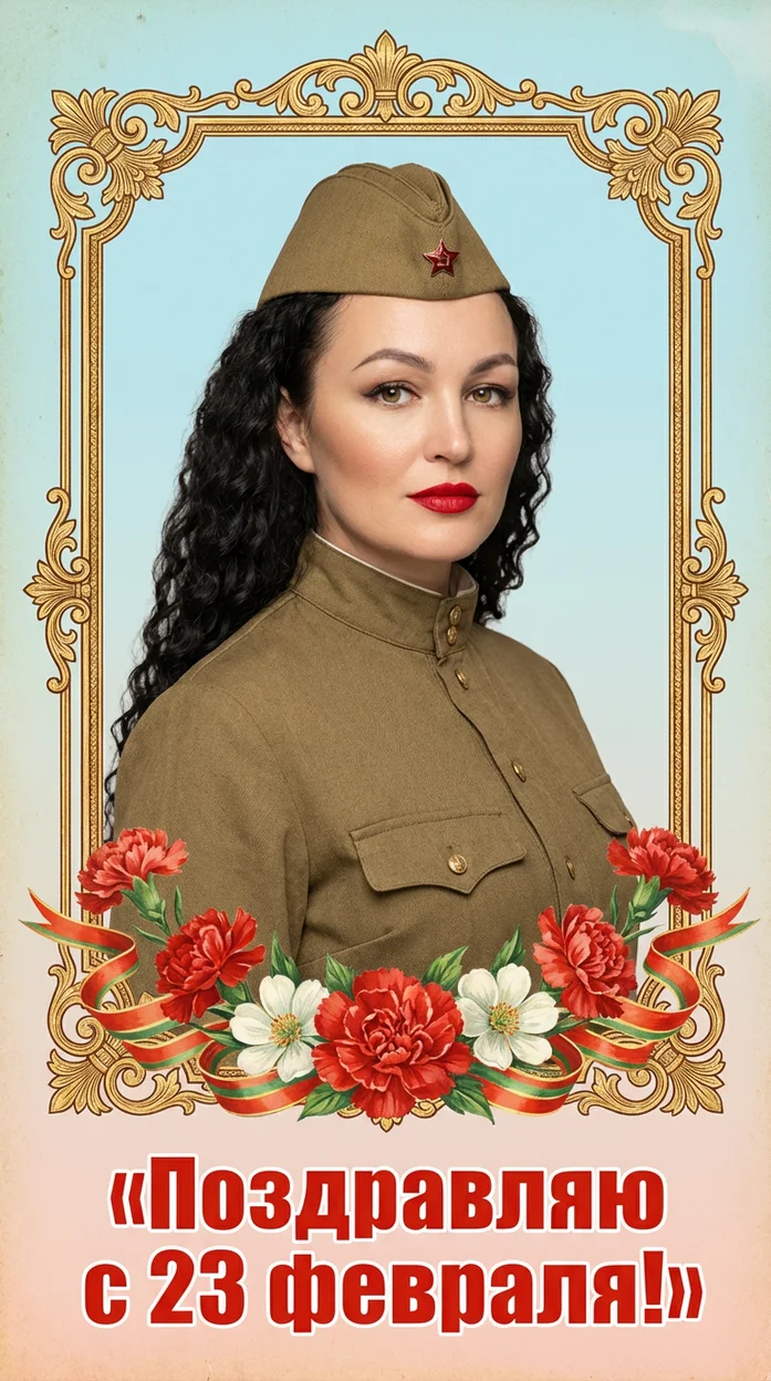 Женский портрет в стилистике винтажного советского плаката