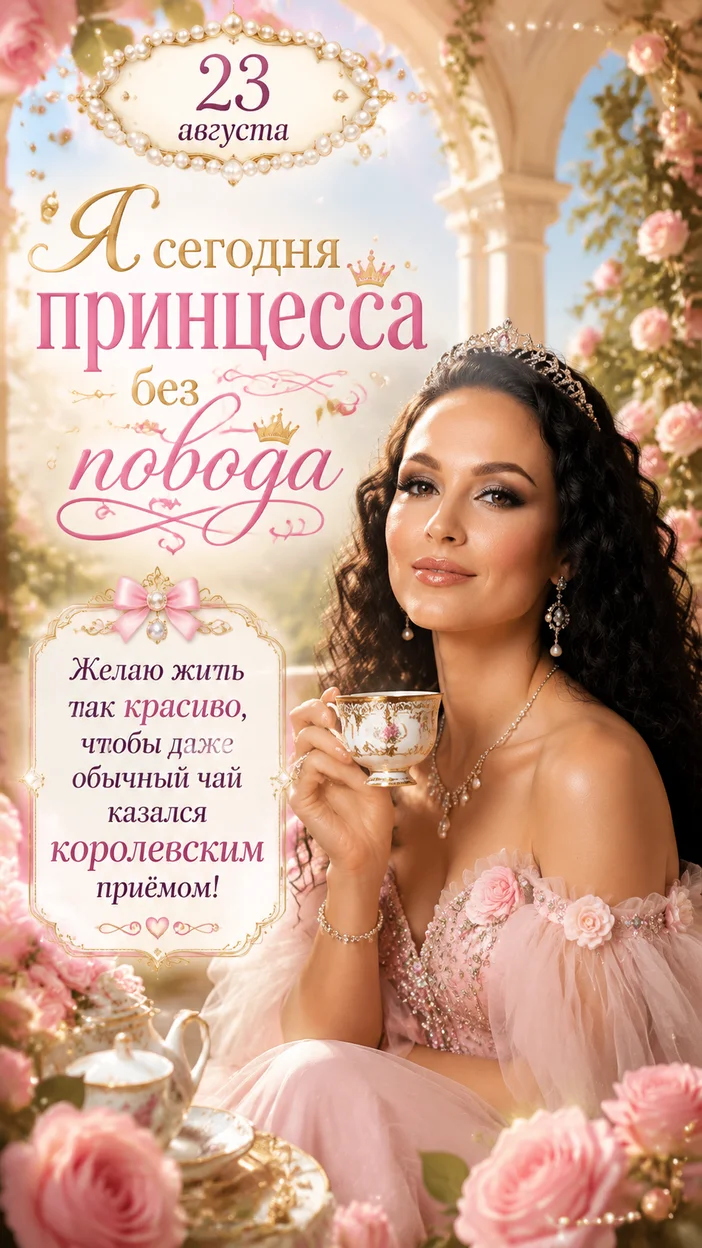 Фотосессия женщины 23 августа в воздушном платье в сказочном саду