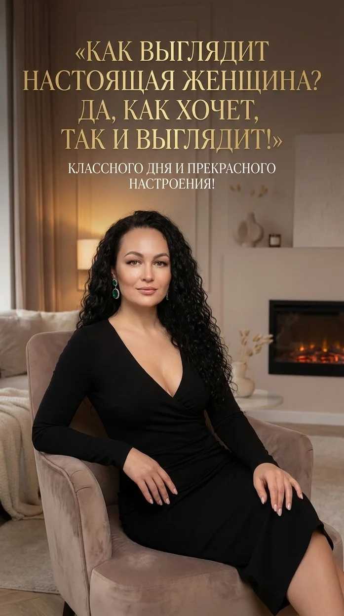 Открытка с вашим фото - «КАК ВЫГЛЯДИТ НАСТОЯЩАЯ ЖЕНЩИНА? ДА, КАК ХОЧЕТ, ТАК И ВЫГЛЯДИТ!»