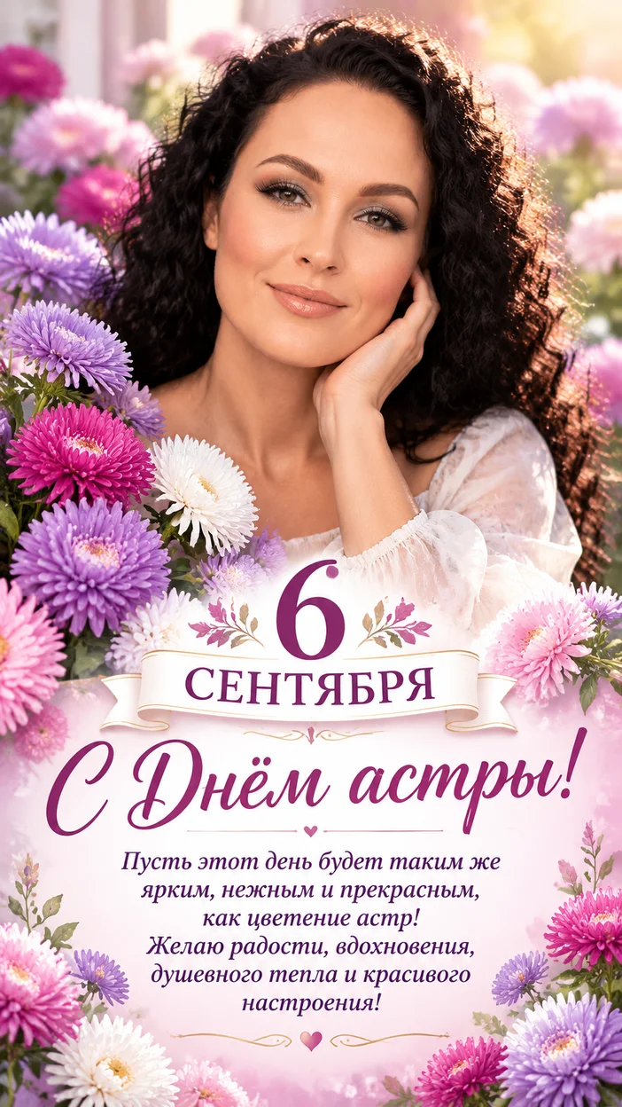 Фотосессия баннер-открытка к Дню астры 6 сентября в цветочном саду