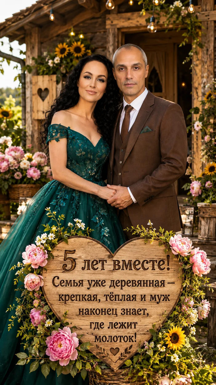 Фотооткрытка супругам с текстом "5 лет вместе!"