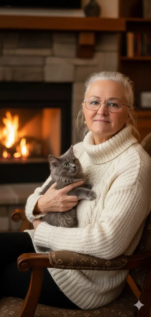 Уютный вечер у камина с котом