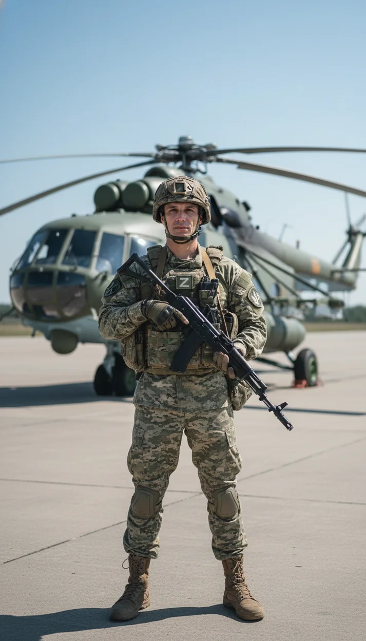 Военный у вертолёта   СВО ИИ ФОТО 