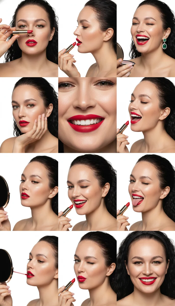 beauty-съёмка в стиле рекламной кампании косметического бренда, коллаж из 9 фотографий 