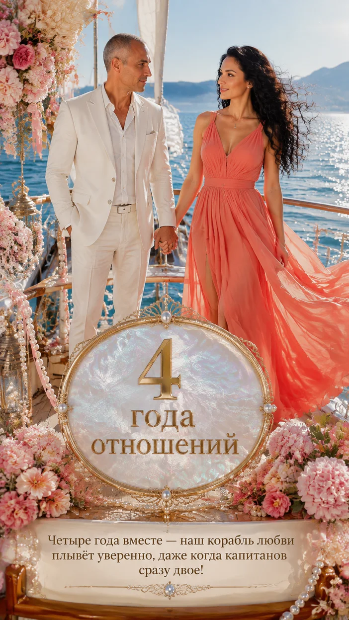 Фотооткрытка паре с поздравлением "4 года отношений"